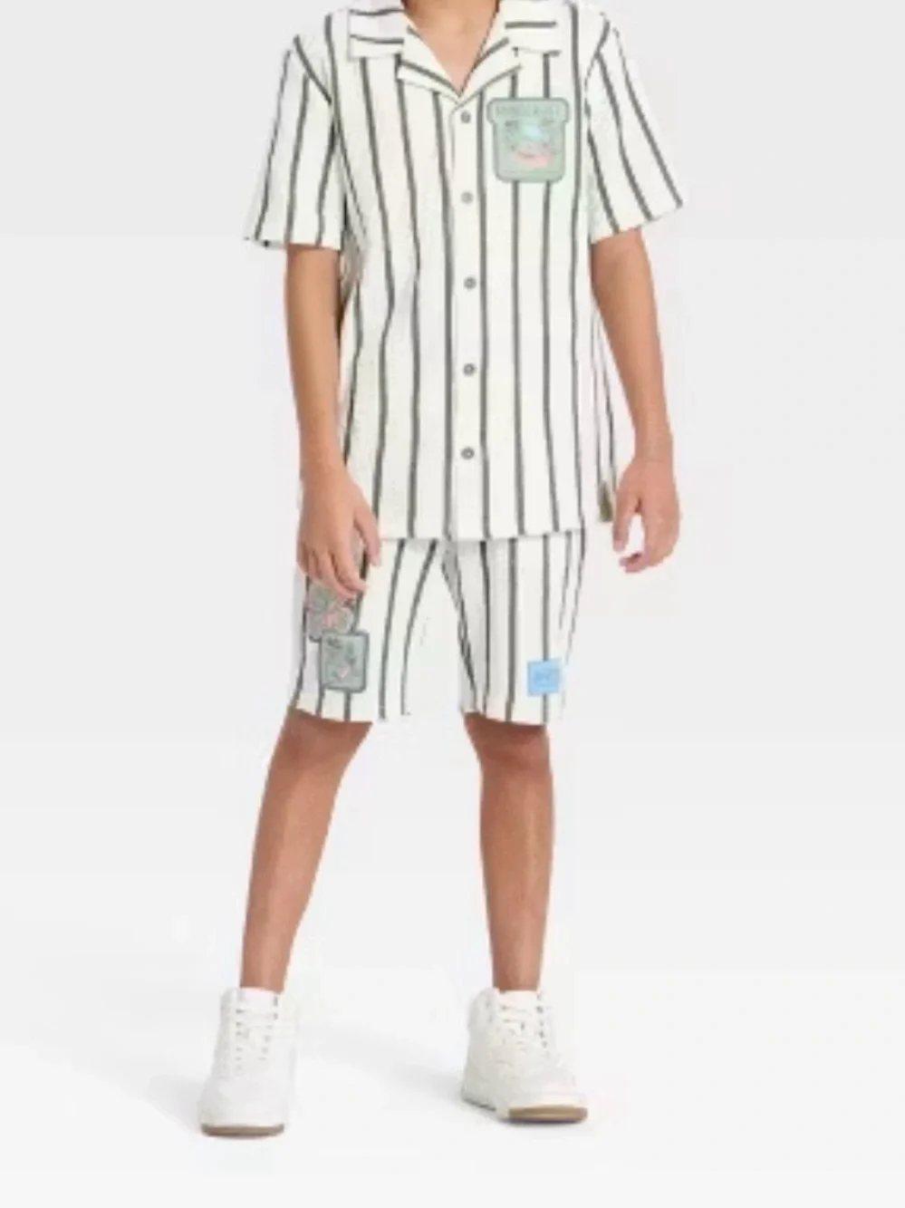 Boys Minecraft Pinstripe Button-Up Shirt & Shorts Set